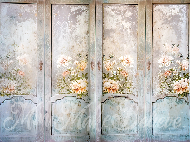Kate Painterly Fine Art Aquarell Französisch Türen mit floralen Hintergrund von Mini MakeBelieve - Kate Backdrop.de
