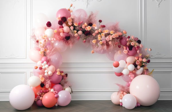 Kate Painterly Baby Frühling Blumen Ballon Bogen Innenraum Geburtstag Kuchen Smash Hintergrund von Mini MakeBelieve - Kate Backdrop.de