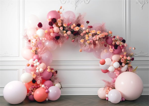 Kate Painterly Baby Frühling Blumen Ballon Bogen Innenraum Geburtstag Kuchen Smash Hintergrund von Mini MakeBelieve - Kate Backdrop.de