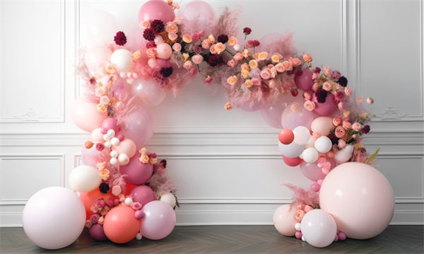 Kate Painterly Baby Frühling Blumen Ballon Bogen Innenraum Geburtstag Kuchen Smash Hintergrund von Mini MakeBelieve - Kate Backdrop.de