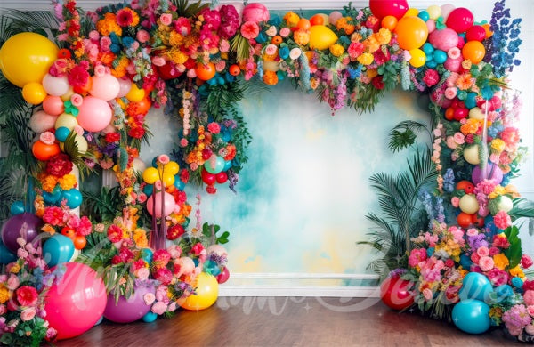 Kate Painterly Fine Art Fun Tropische Blume Ballonbogen Aquarell Wandhintergrund von Mini MakeBelieve - Kate Backdrop.de