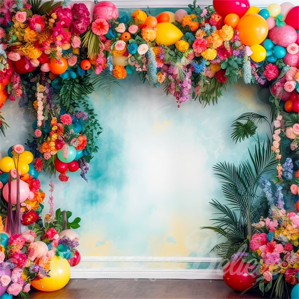 Kate Painterly Fine Art Fun Tropische Blume Ballonbogen Aquarell Wandhintergrund von Mini MakeBelieve - Kate Backdrop.de
