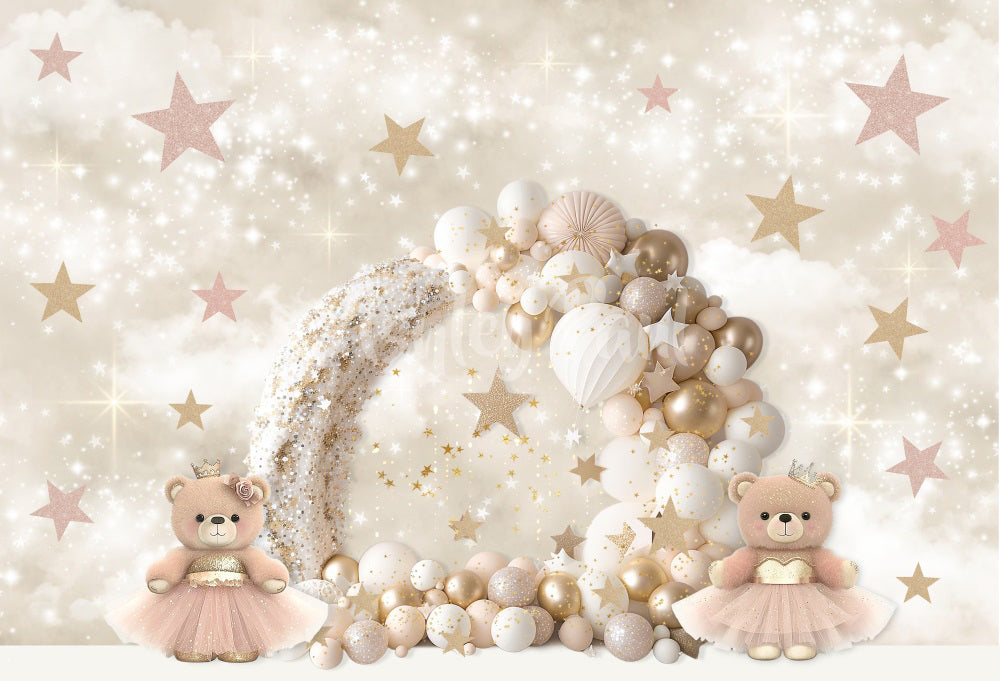 Kate Teddy Bier Prinzessin Ballonbogen Hintergrund von Ashley Paul - Kate Backdrop.de