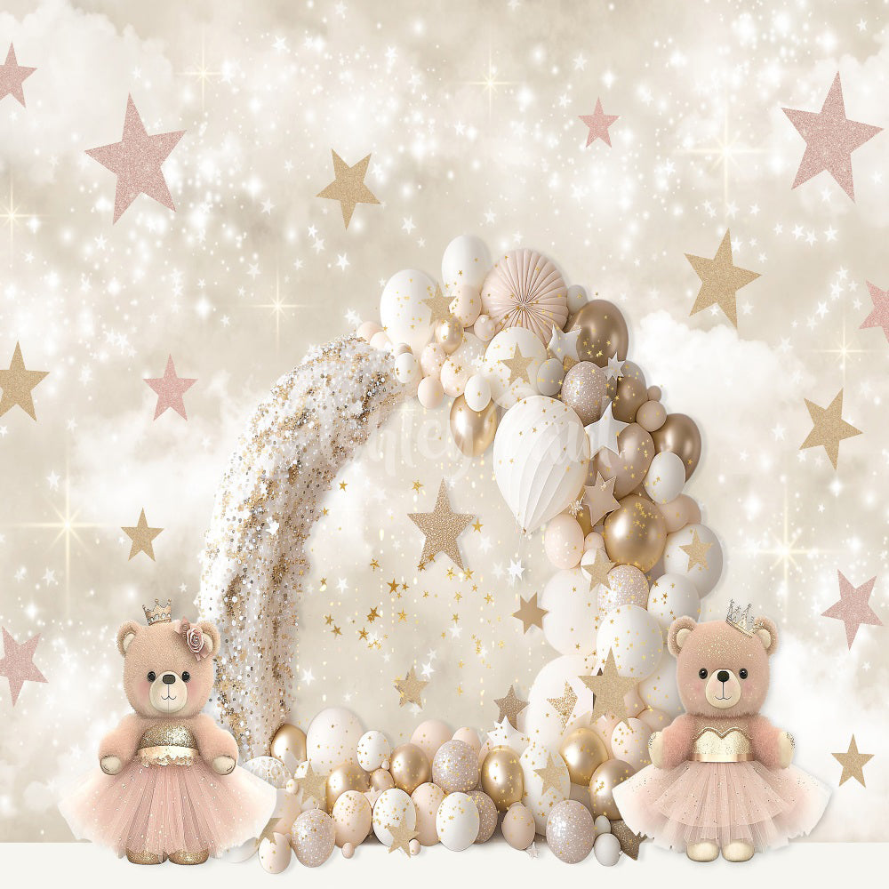 Kate Teddy Bier Prinzessin Ballonbogen Hintergrund von Ashley Paul - Kate Backdrop.de