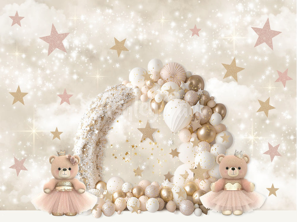 Kate Teddy Bier Prinzessin Ballonbogen Hintergrund von Ashley Paul - Kate Backdrop.de