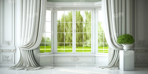 Kate Frühling/Sommer Vintage White Curtain Window Outside Tree Hintergrund von Chain Photography - Kate Backdrop.de