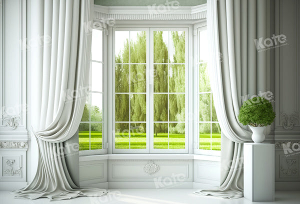 Kate Frühling/Sommer Vintage White Curtain Window Outside Tree Hintergrund von Chain Photography - Kate Backdrop.de