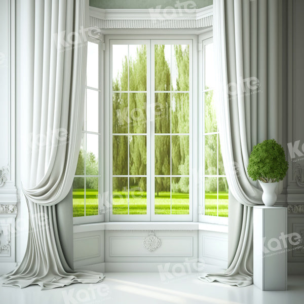 Kate Frühling/Sommer Vintage White Curtain Window Outside Tree Hintergrund von Chain Photography - Kate Backdrop.de