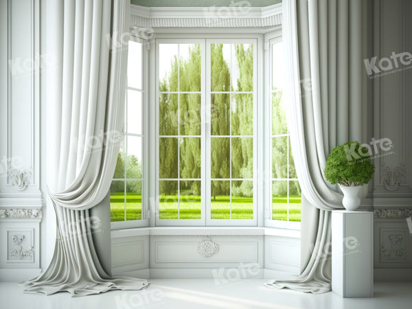 Kate Frühling/Sommer Vintage White Curtain Window Outside Tree Hintergrund von Chain Photography - Kate Backdrop.de