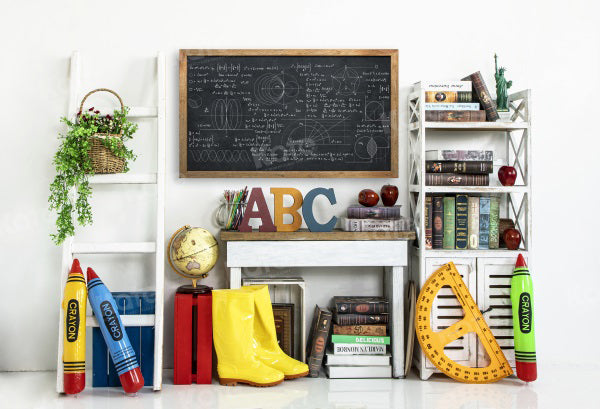 Kate Fresh Zurück zur Schule Weiße Wand und schwarze Tafel Hintergrund für Fotografie - Kate Backdrop.de