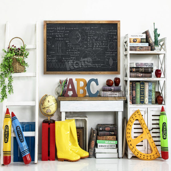 Kate Fresh Zurück zur Schule Weiße Wand und schwarze Tafel Hintergrund für Fotografie - Kate Backdrop.de