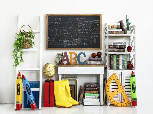 Kate Fresh Zurück zur Schule Weiße Wand und schwarze Tafel Hintergrund für Fotografie - Kate Backdrop.de