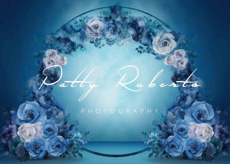 Kate Blau Aquarell Blume Schleife Hintergrund von Patty Roberts - Kate Backdrop.de