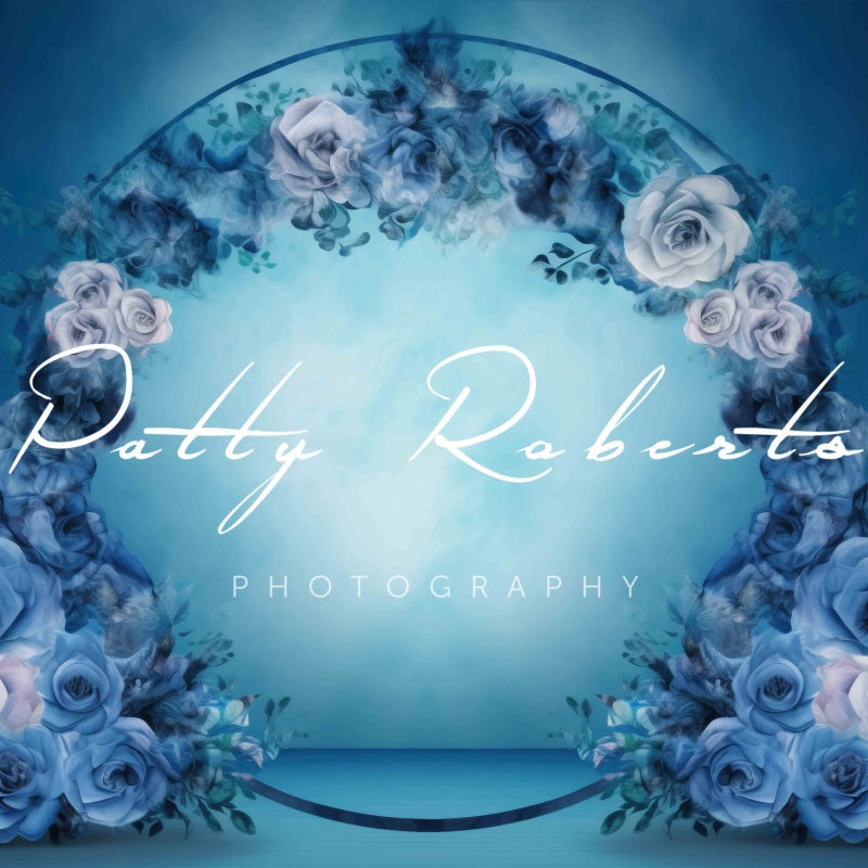 Kate Blau Aquarell Blume Schleife Hintergrund von Patty Roberts - Kate Backdrop.de