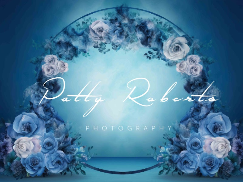 Kate Blau Aquarell Blume Schleife Hintergrund von Patty Roberts - Kate Backdrop.de