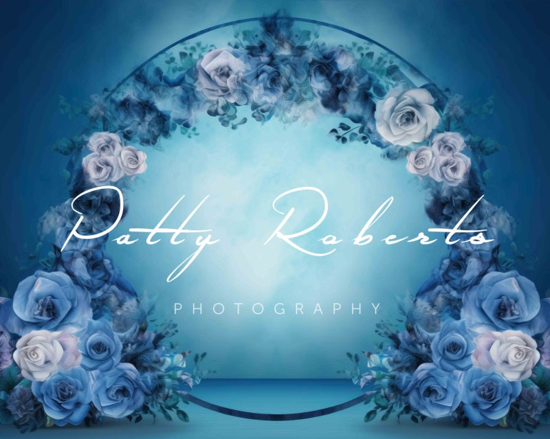 Kate Blau Aquarell Blume Schleife Hintergrund von Patty Roberts - Kate Backdrop.de