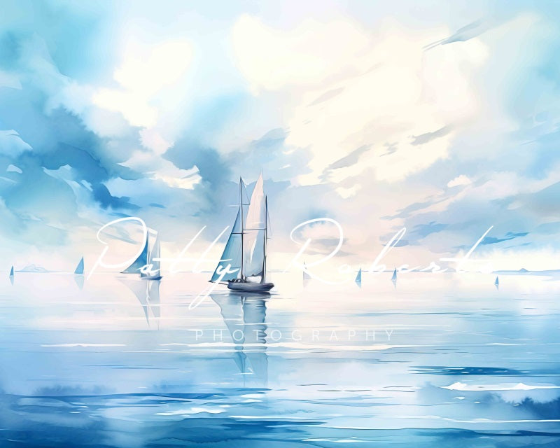 Kate Sommer Aquarell Meer Boote Hintergrund von Patty Roberts - Kate Backdrop.de