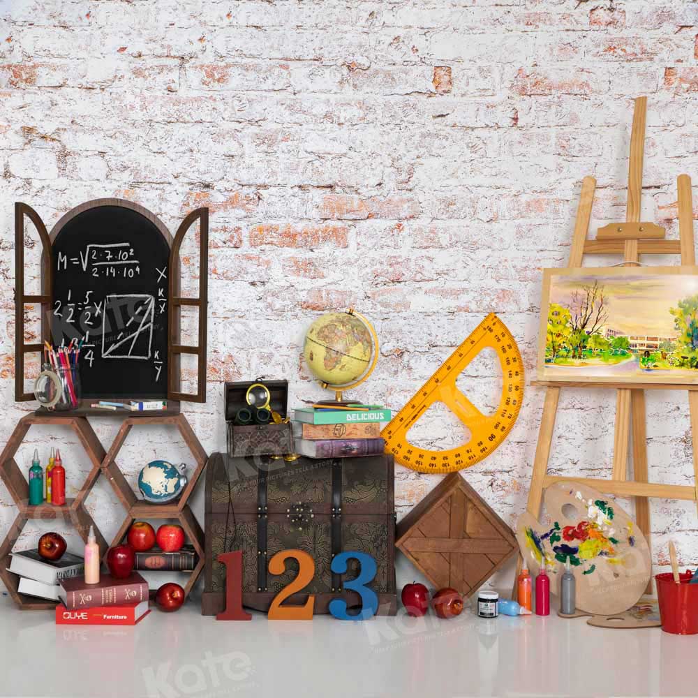 Kate Back to Schule Backsteinmauer Künstlerhintergrund von Emetselch - Kate Backdrop.de