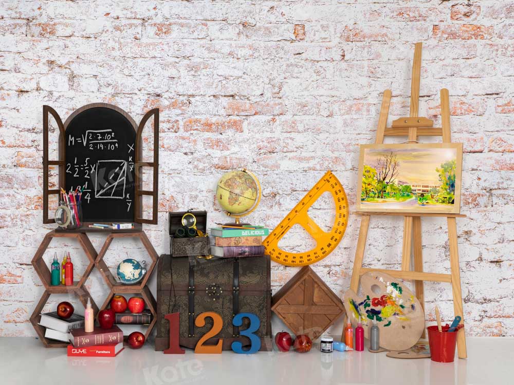 Kate Back to Schule Backsteinmauer Künstlerhintergrund von Emetselch - Kate Backdrop.de