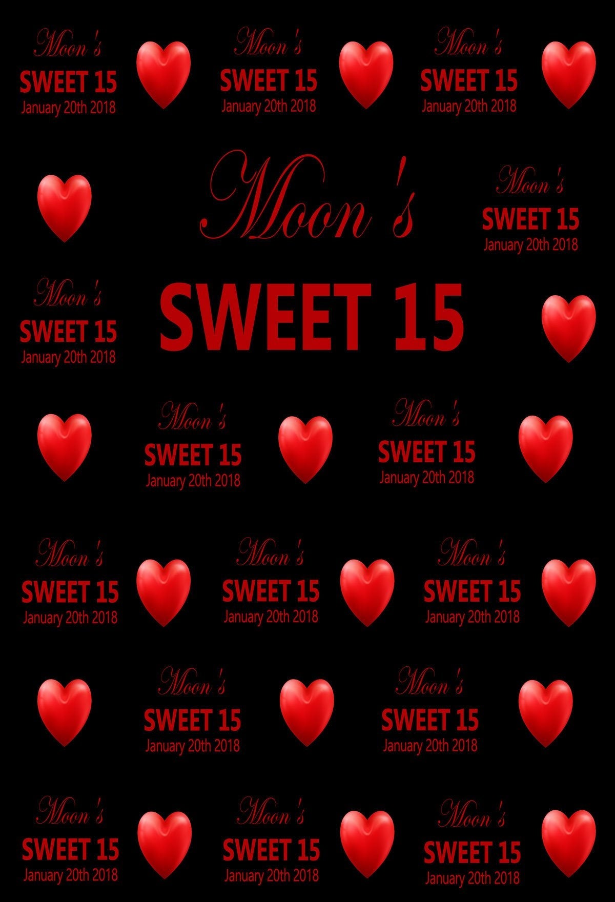 Katebackdrop:Kate Sweet 15th Birthday Party Black Backdrop with Red love Step and Repeat