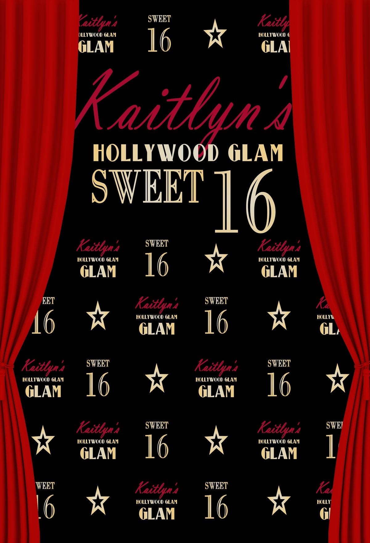 Katebackdrop:Kate Sweet Sixteen Birthday Party Black Backdrop Red Curtain Step and Repeat