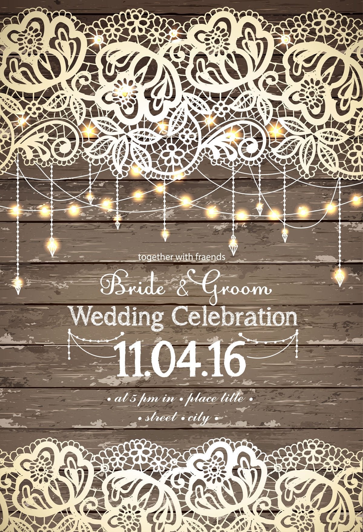 Katebackdrop:Kate Bridal Wedding Party Brown Wood Backdrop with beautiful Lights