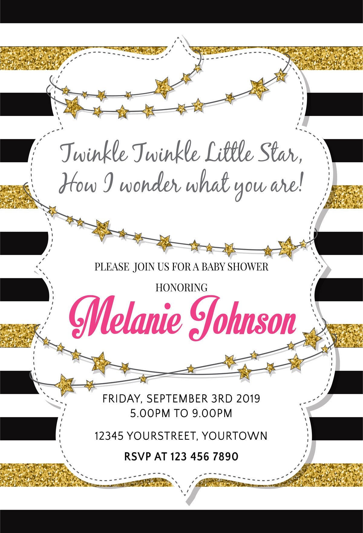 Katebackdrop:Kate White Golden Black Stripe Backdrop with Golden stars Baby Shower