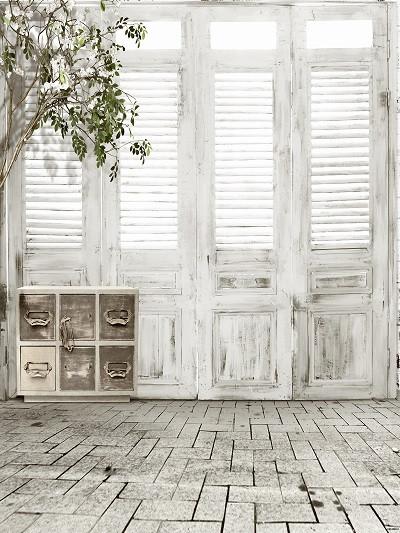 Katebackdrop:Kate White Brick Floor Wooden Door Indoor Wedding Backdrops