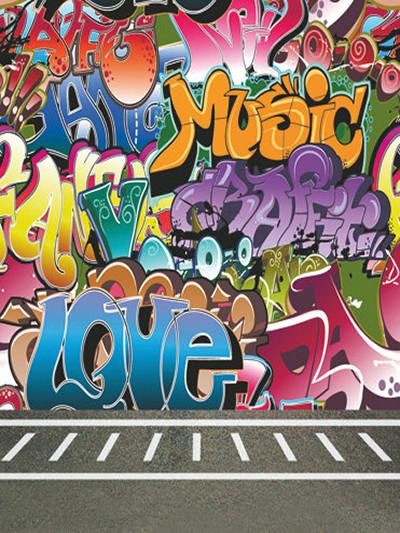 Katebackdrop Kate Colored Graffiti Wall Backdrop With Concrete floor for Photography