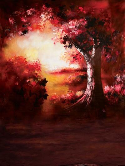 Katebackdrop:Kate Retro Style Oil Painting Red Tree Backdrops