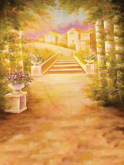 Katebackdrop:Kate Printed Castle Like Hand Paint Scenic Autumn Yellow Backdrop