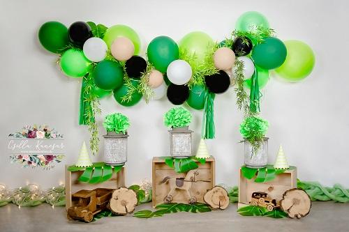 Kate Cake Smash Hintergrund grüne Luftballons Camping Entworfen von Csilla Kancsar