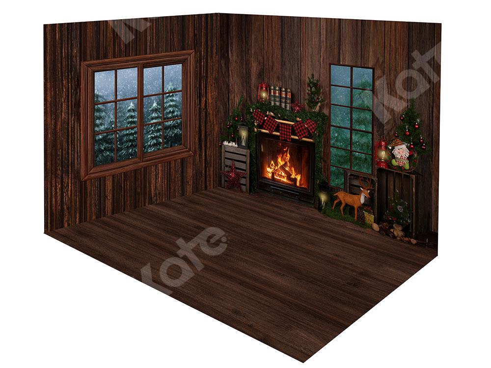 Kate Weihnachten Wald Holz Zimmer mit Kamin Zimmer - Kate Backdrop.de