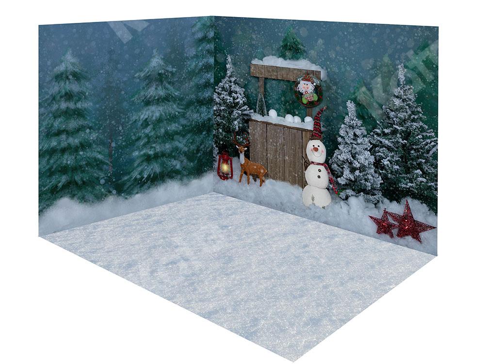 Kate Weihnachten Schnee Wald Schneemann Raum - Kate Backdrop.de