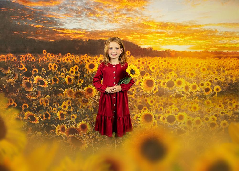 Kate Sommer/Herbst Hintergrund Sonnenblumen Sonnenuntergang von Chain Photography - Kate Backdrop.de