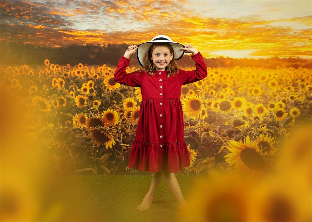 Kate Sommer/Herbst Hintergrund Sonnenblumen Sonnenuntergang von Chain Photography - Kate Backdrop.de
