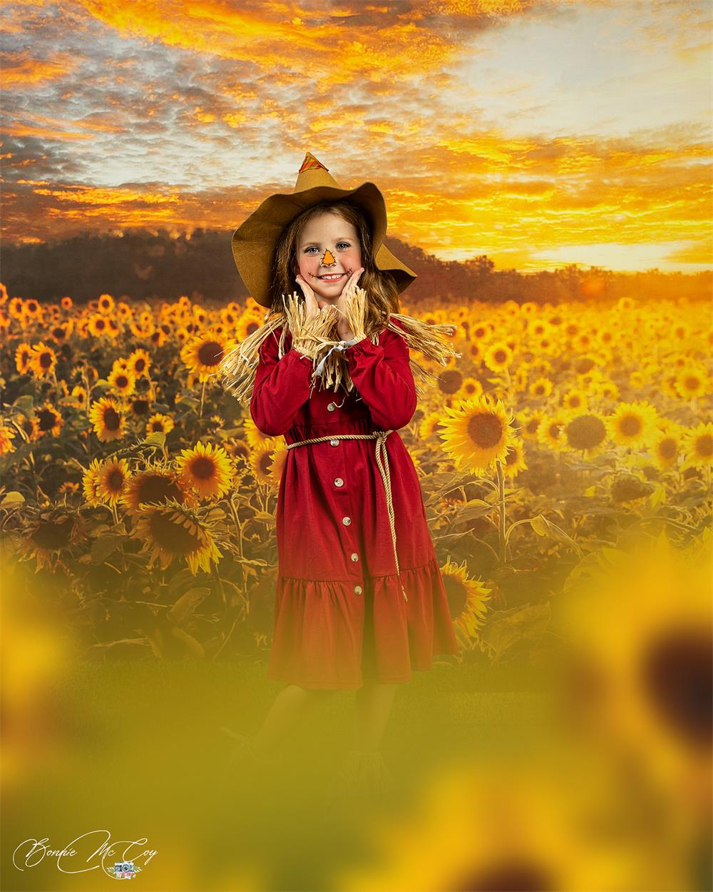 Kate Sommer/Herbst Hintergrund Sonnenblumen Sonnenuntergang von Chain Photography - Kate Backdrop.de