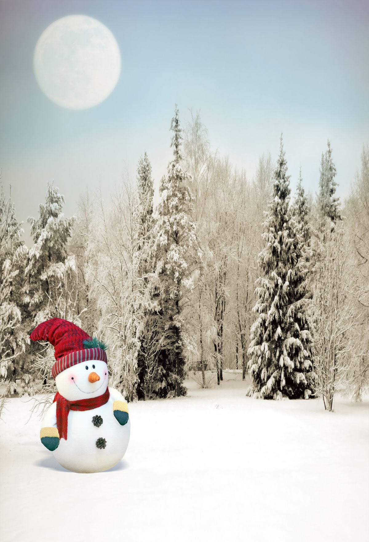 Katebackdrop:Kate Snowman Moon Frozen Trees Winter Backdrop for Photography