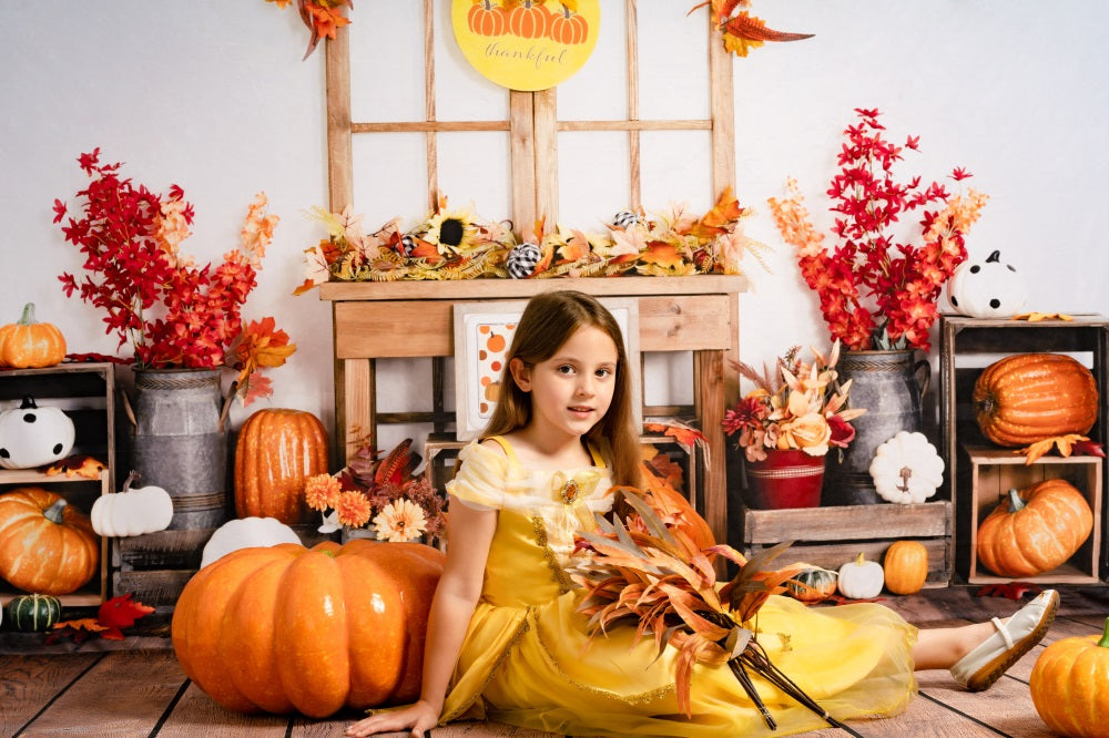 Kate Herbst Hintergrund Kürbis Sonnenblume Blätter von Uta Mueller Photography - Kate Backdrop.de