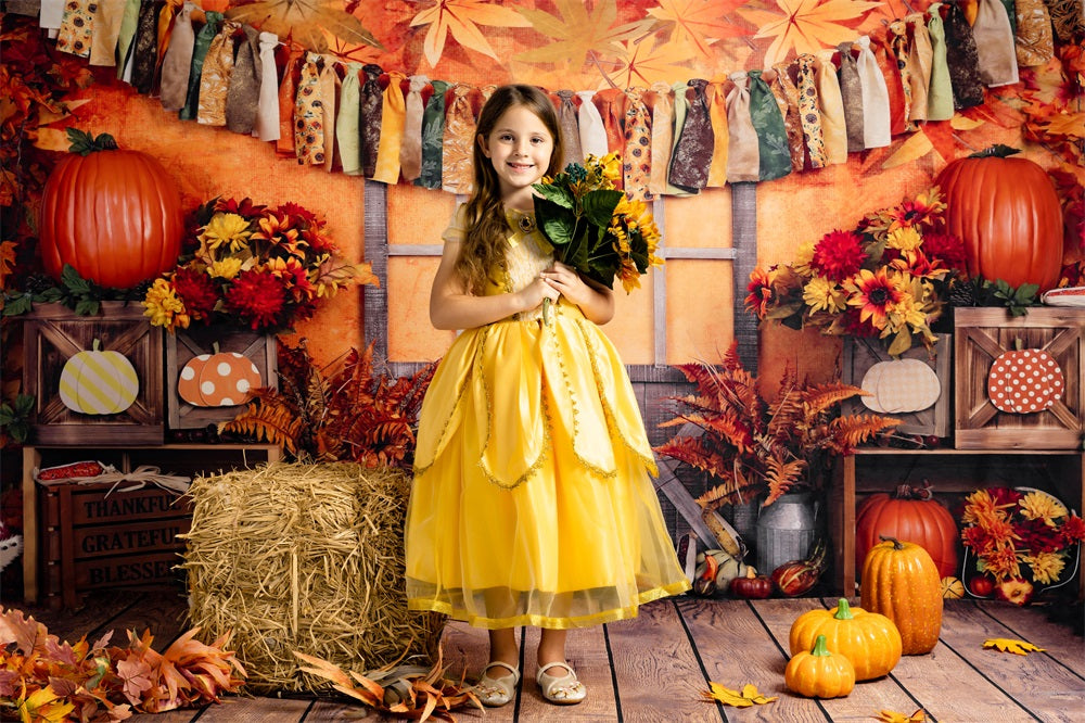 Kate Herbst Ernte Ahorn Blatt und Kürbis Hintergrund für Fotografie - Kate Backdrop.de