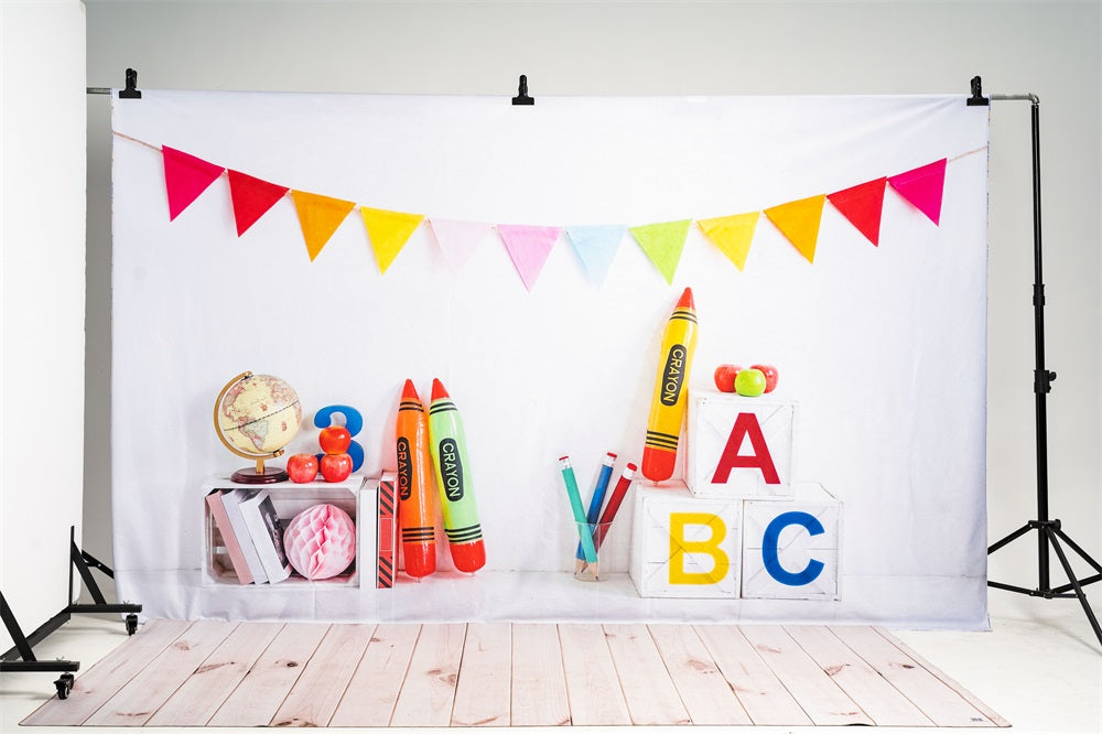 Kate Einschulung Schule Hintergrund Wachsmalstift für Fotografie - Kate Backdrop.de