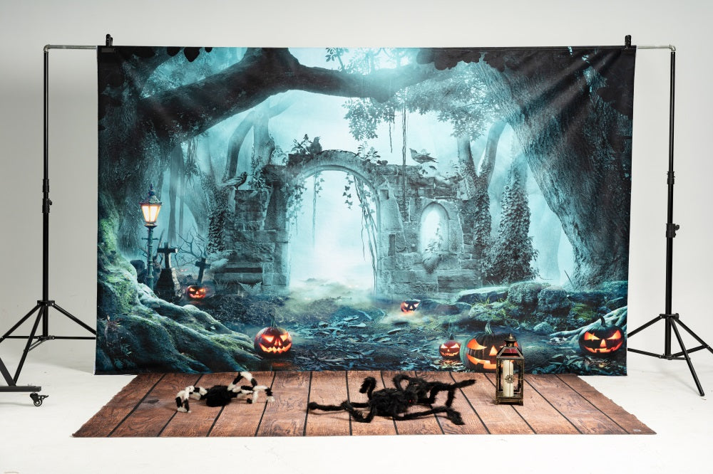 Kate Herbst Kürbis Hintergrund Wald für Fotografie Halloween - Kate Backdrop.de