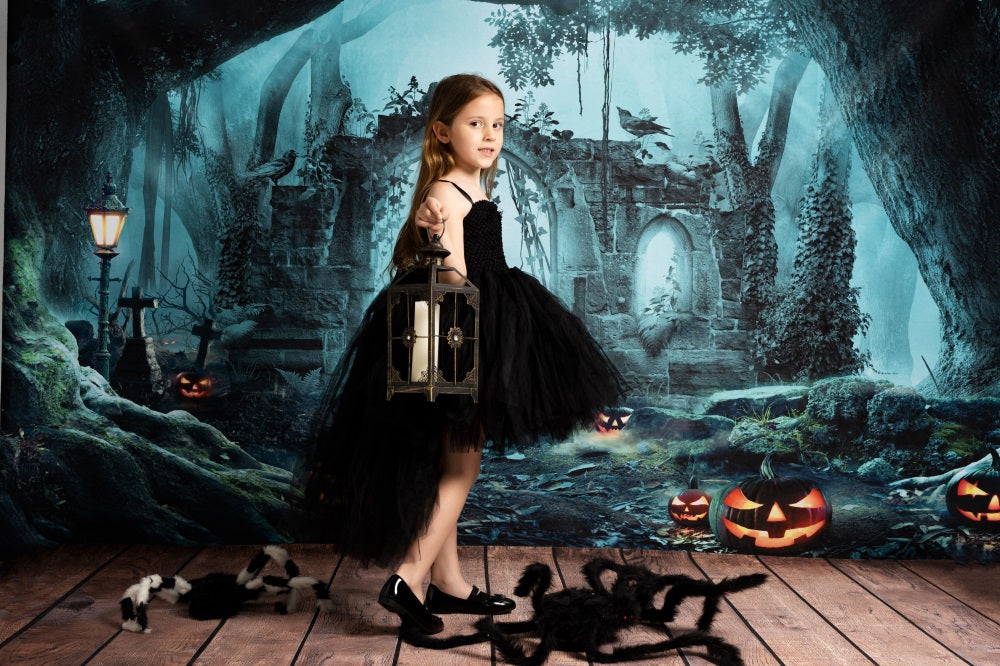 Kate Herbst Kürbis Hintergrund Wald für Fotografie Halloween - Kate Backdrop.de