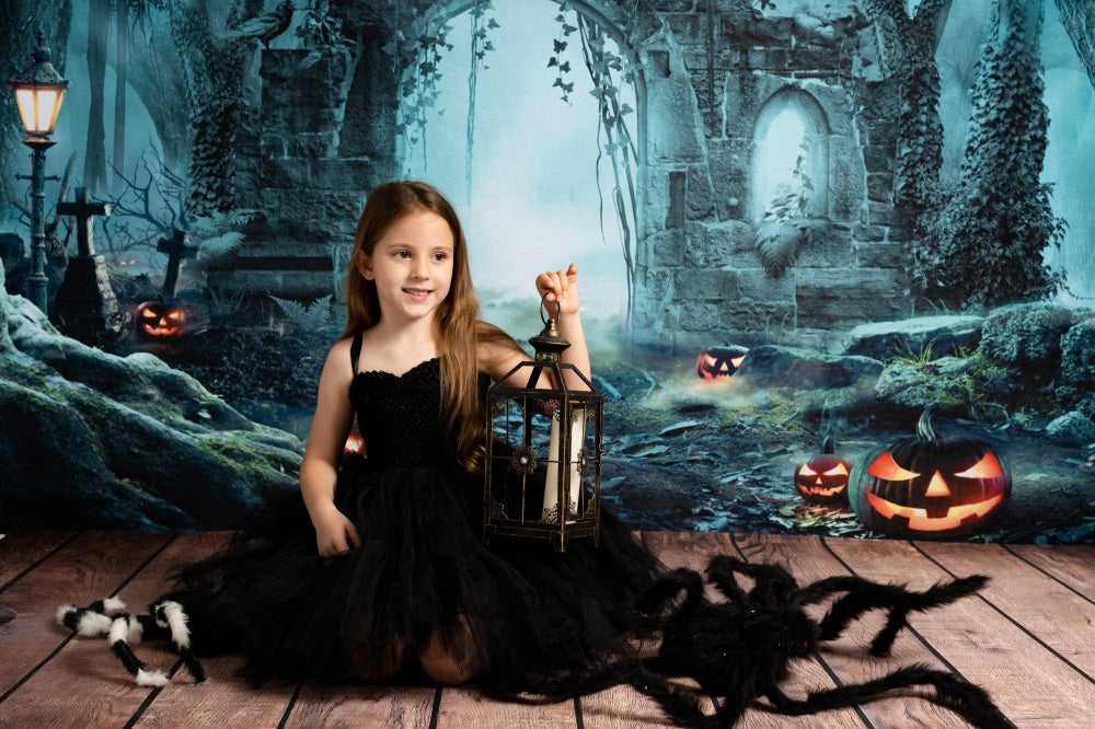 Kate Herbst Kürbis Hintergrund Wald für Fotografie Halloween - Kate Backdrop.de