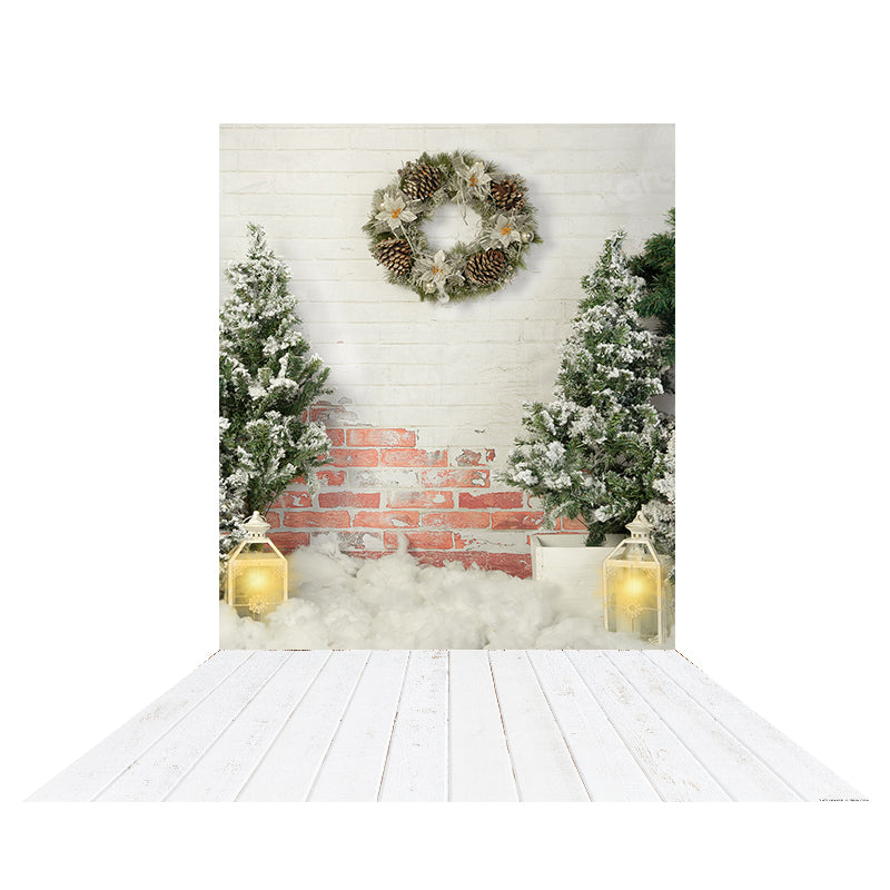 Kate Weihnachten Mauer Hintergrund+Weiß Holz Bodenmatte Gummimatte - Kate Backdrop.de