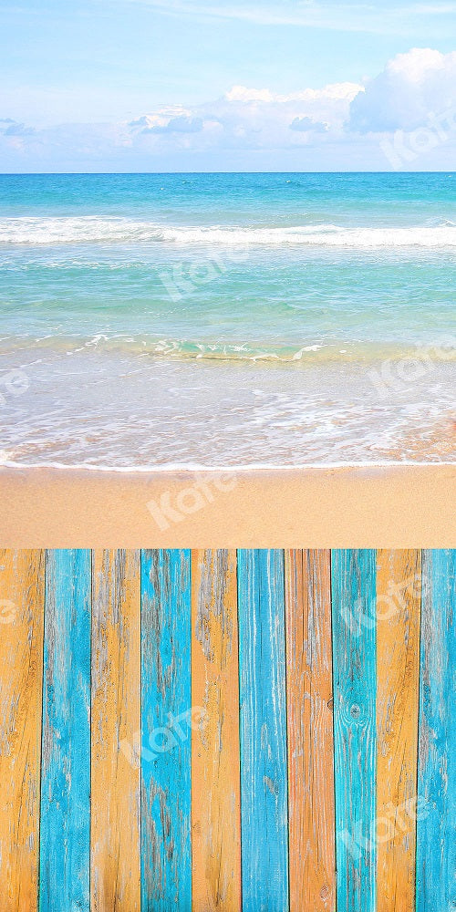 Kate Kombibackdrop Sommer Strand Blau und gelb Holz Hintergrund - Kate Backdrop.de