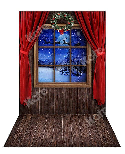 Kate Weihnachten Fenster Hintergrund+Holz Gummimatte