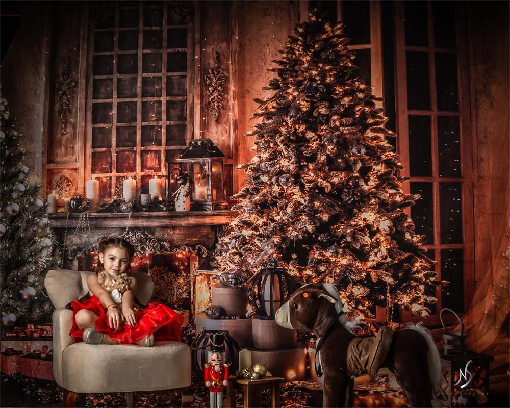 Kate Weihnachten Zimmer Hintergrund Bäume Kamin von Chain Photography - Kate Backdrop.de