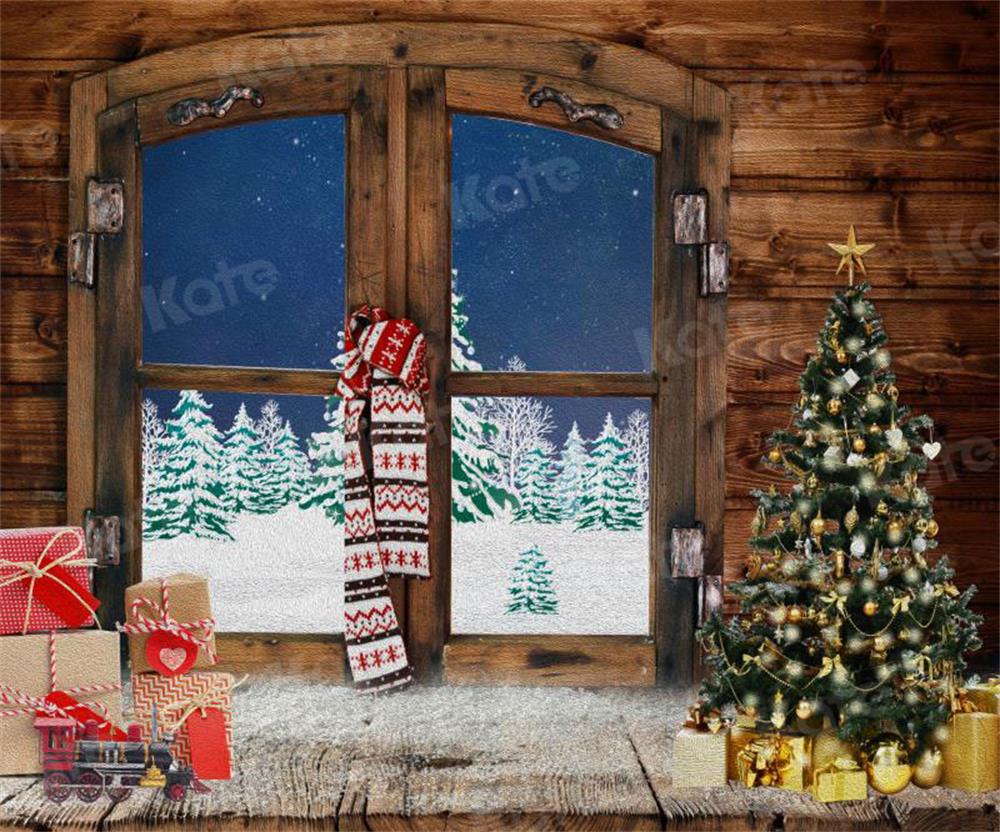 Kate Weihnachten Hintergrund Fenster Weihnachtsbaum Geschenke von JFCC - Kate Backdrop.de