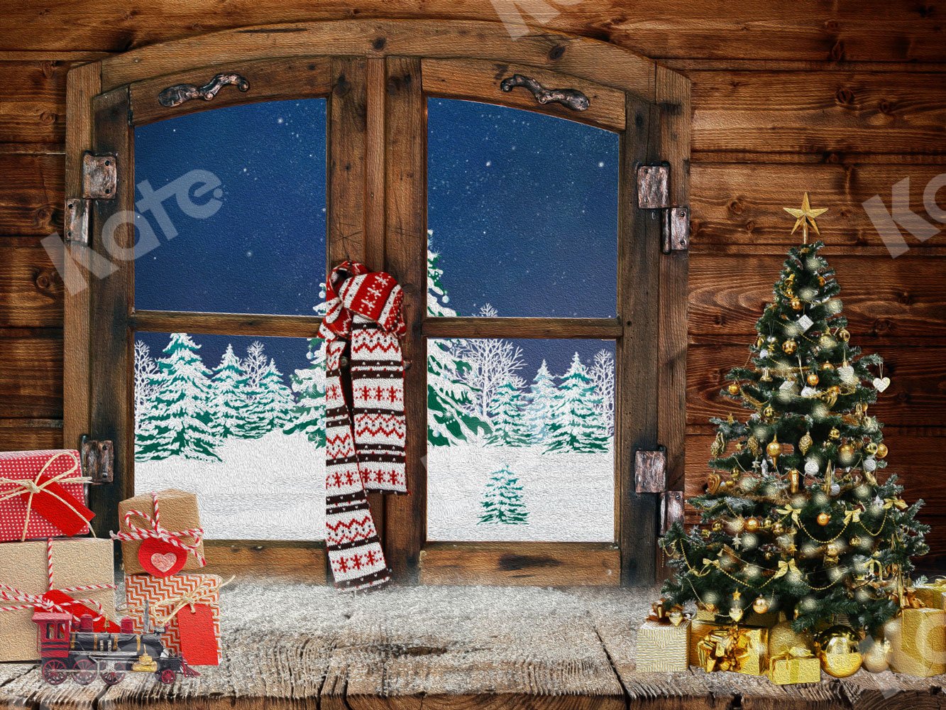 Kate Weihnachten Hintergrund Fenster Weihnachtsbaum Geschenke von JFCC - Kate Backdrop.de